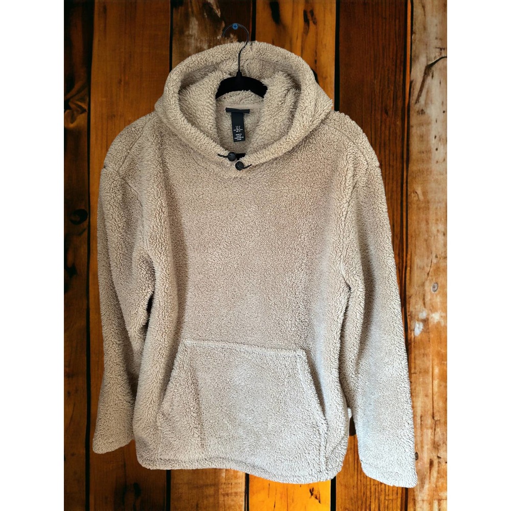 H&M - Cozy Teddy Fabric Hooded Sweatshirt-Dark Cream-SIZE US MEDIUM